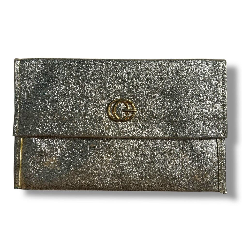 Vintage Clutch Wallet Formal Handbag Rectangle Metallic Gold Snap Closure
